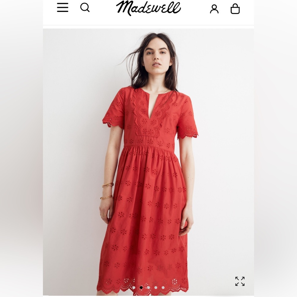 Madewell Scalloped Eyelet Midi Dress Red Size 6